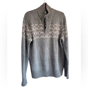 Vintage Y2K Fair Isle Sweater Cotton Wool Yak Toggle Button Heather Gray Men’s L